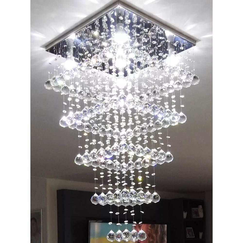 Pendente De Cristal Para Mesa De Jantar Base Inox 45x45cm