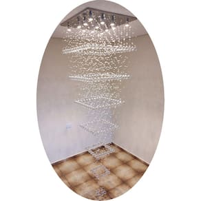 Lustre De Cristal Base Inox 80x80cm Para Pé Direito Duplo
