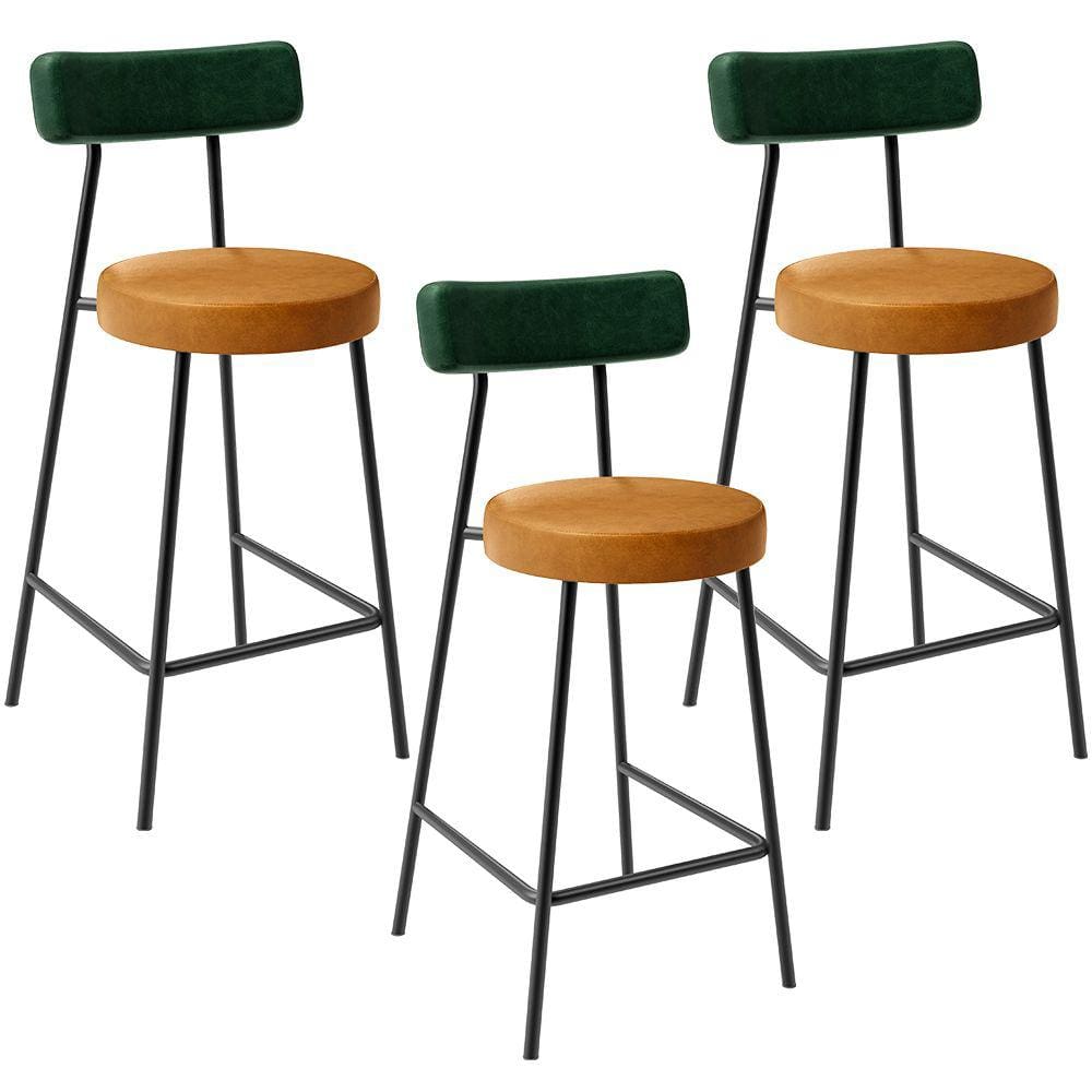 Kit 03 Banquetas Baixa Cozinha Sala Jantar Bancada Milão L02 Facto Verde Couríssimo Whisky -LyamDecor