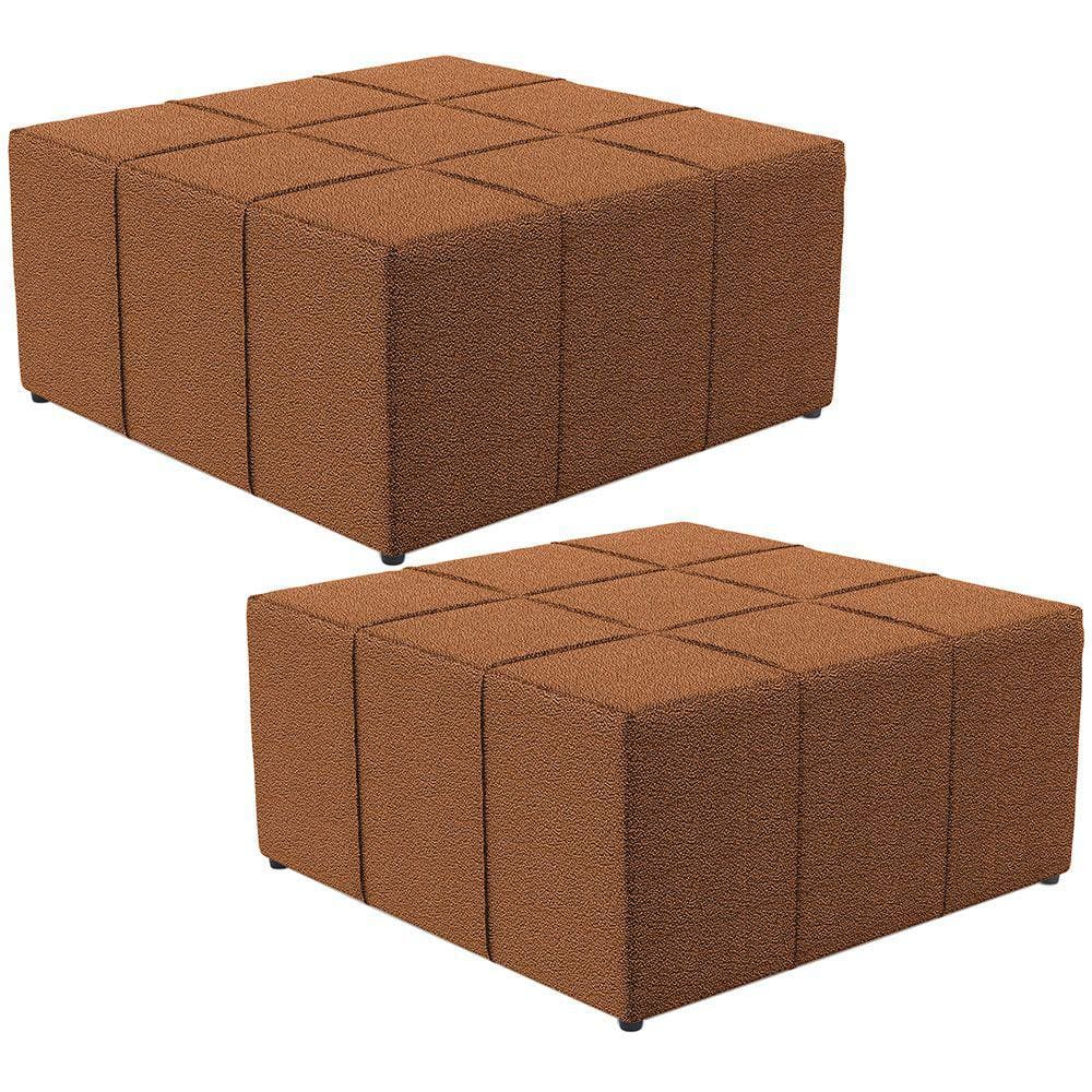 Kit 02 Puffs Decorativo Para Sala de Estar Quadrado Milano 90x90cm W01 Bouclê Terracota - Lyam Decor