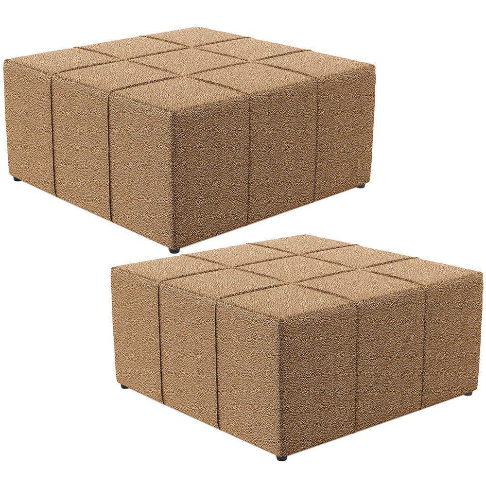 Kit 02 Puffs Decorativo Para Sala de Estar Quadrado Milano 90x90cm W01 Bouclê Mostarda - Lyam Decor