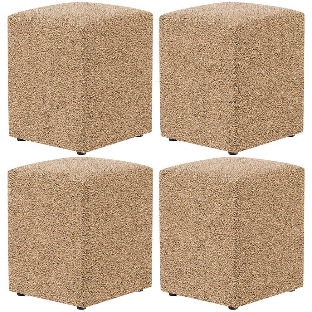 Kit 04 Puffs Quadrado Decorativo Sala De Estar L02 Bouclê Mostarda - Lyam Decor