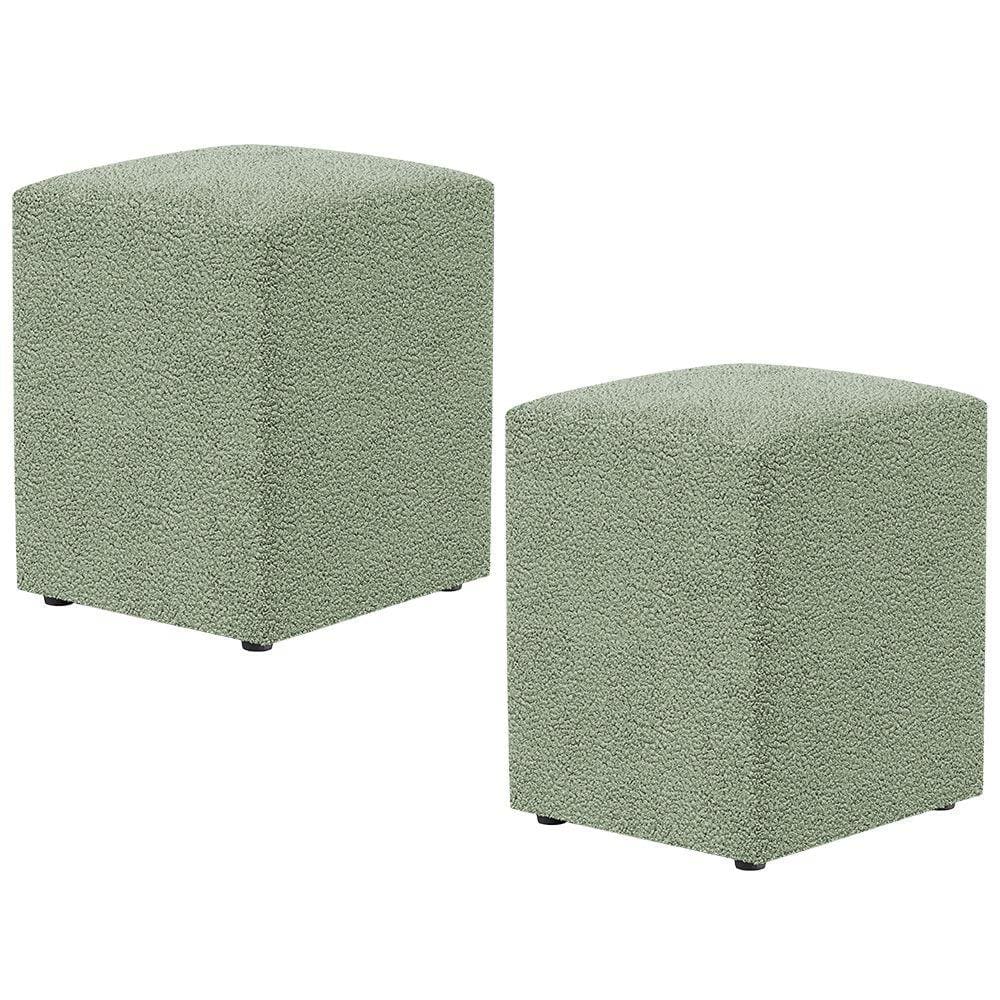 Kit 02 Puffs Quadrado Decorativo Sala De Estar L02 Bouclê Oliva - Lyam Decor