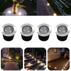 Kit 4 Luminárias Balizadores Spot Led SMD Em PVC De 3W Luz Branco Quente De Embutir Em Piso Chão Solo Gramado Jardim