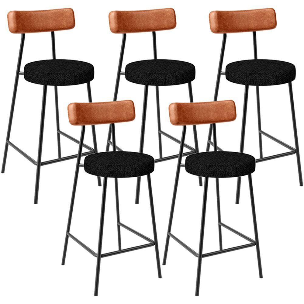 Kit 05 Banquetas Baixa Cozinha Sala Jantar Bancada Milão L02 Couríssimo Camel Linho Chumbo -LyamDecor