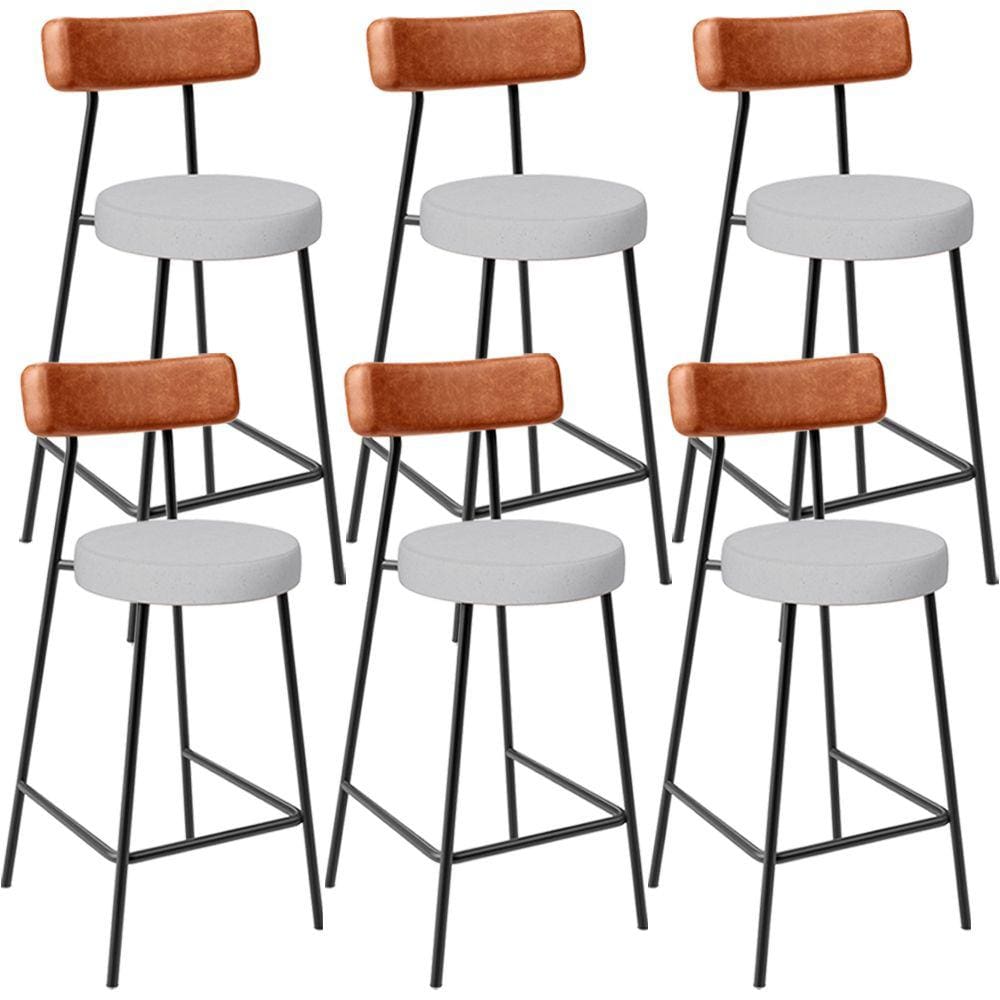 Kit 06 Banquetas Baixa Bar Cozinha Sala Jantar Milão L02 Couríssimo Camel Linho Cinza  -LyamDecor
