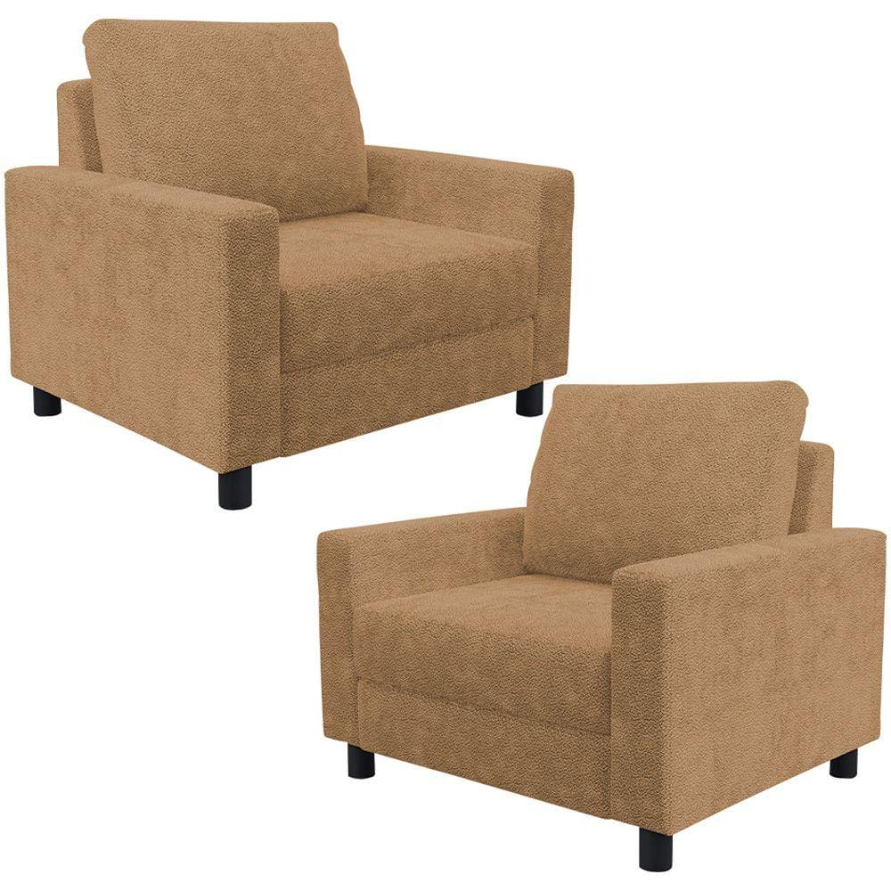 Kit 02 Poltronas Decorativa Para Sala De Estar E Recepção Malta L02 Bouclê Mostarda - Lyam Decor