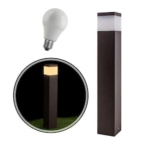 Poste Luminária Jardim 50cm Alumínio Marrom+ LED 12W luz Quente ST222