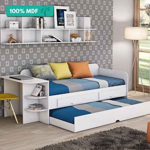 Bicama Sofá 2 Gavetas 100% Mdf Escrivaninha Lateral Helena Cimol Branco