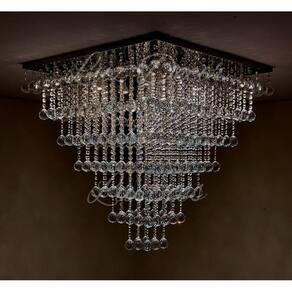 Lustre Moderno Plafon De Cristais K9 Base Inox 70x70 Para Sala