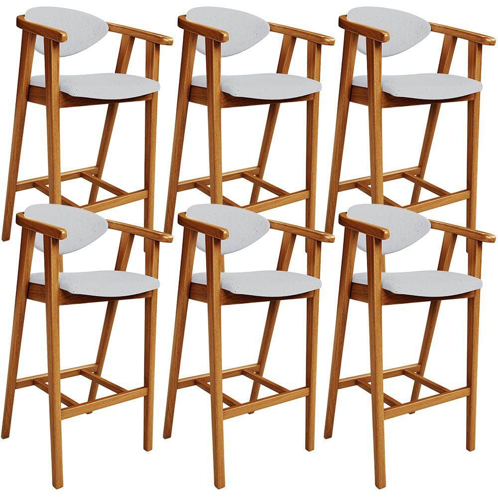 Kit 06 Banquetas Alta Para Cozinha Bancada Bar Sala de Jantar Fixa Cecília L02 Linho Cinza - Lyam