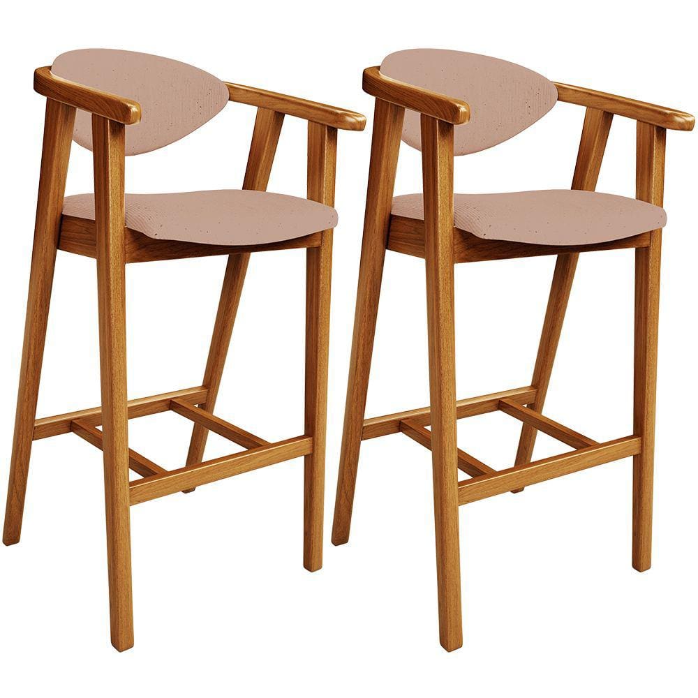 Kit 02 Banquetas Alta Para Cozinha Bancada Bar Sala de Jantar Fixa Cecília L02 Linho Rosê - Lyam
