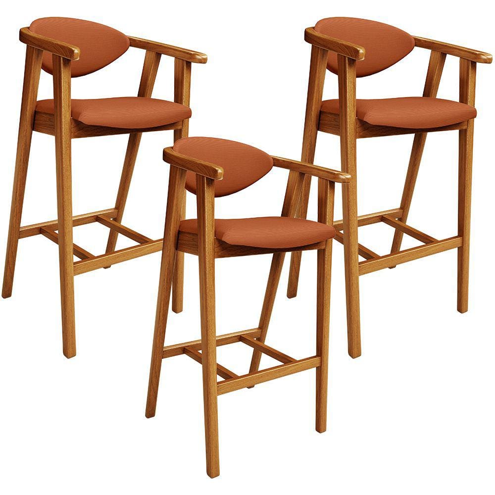 Kit 03 Banquetas Alta Cozinha Bancada Bar Sala de Jantar Fixa Cecília L02 Tecido Terracota - Lyam