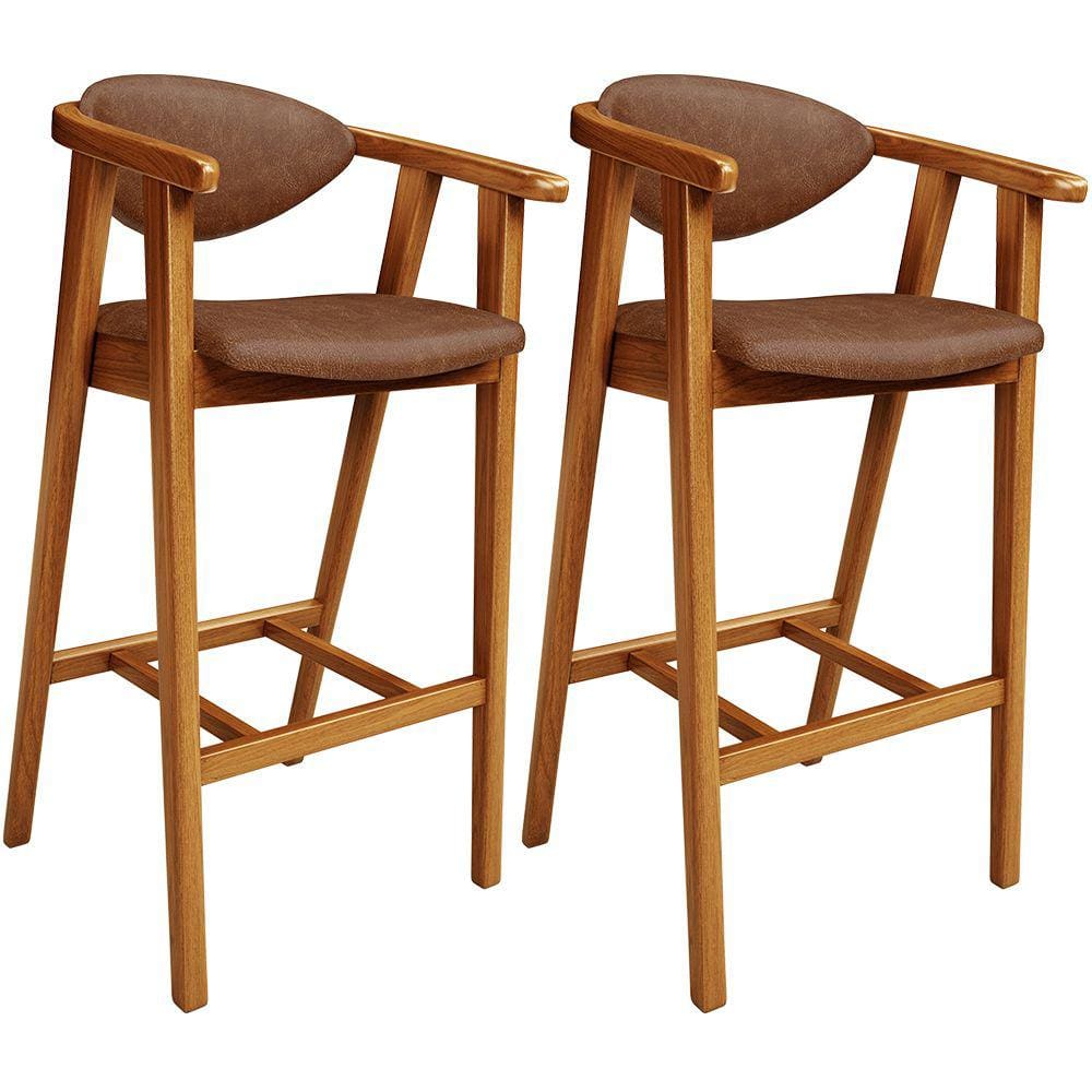 Kit 02 Banquetas Alta Cozinha Bancada Bar Sala de Jantar Fixa Cecília L02 Couríssimo Marrom - Lyam