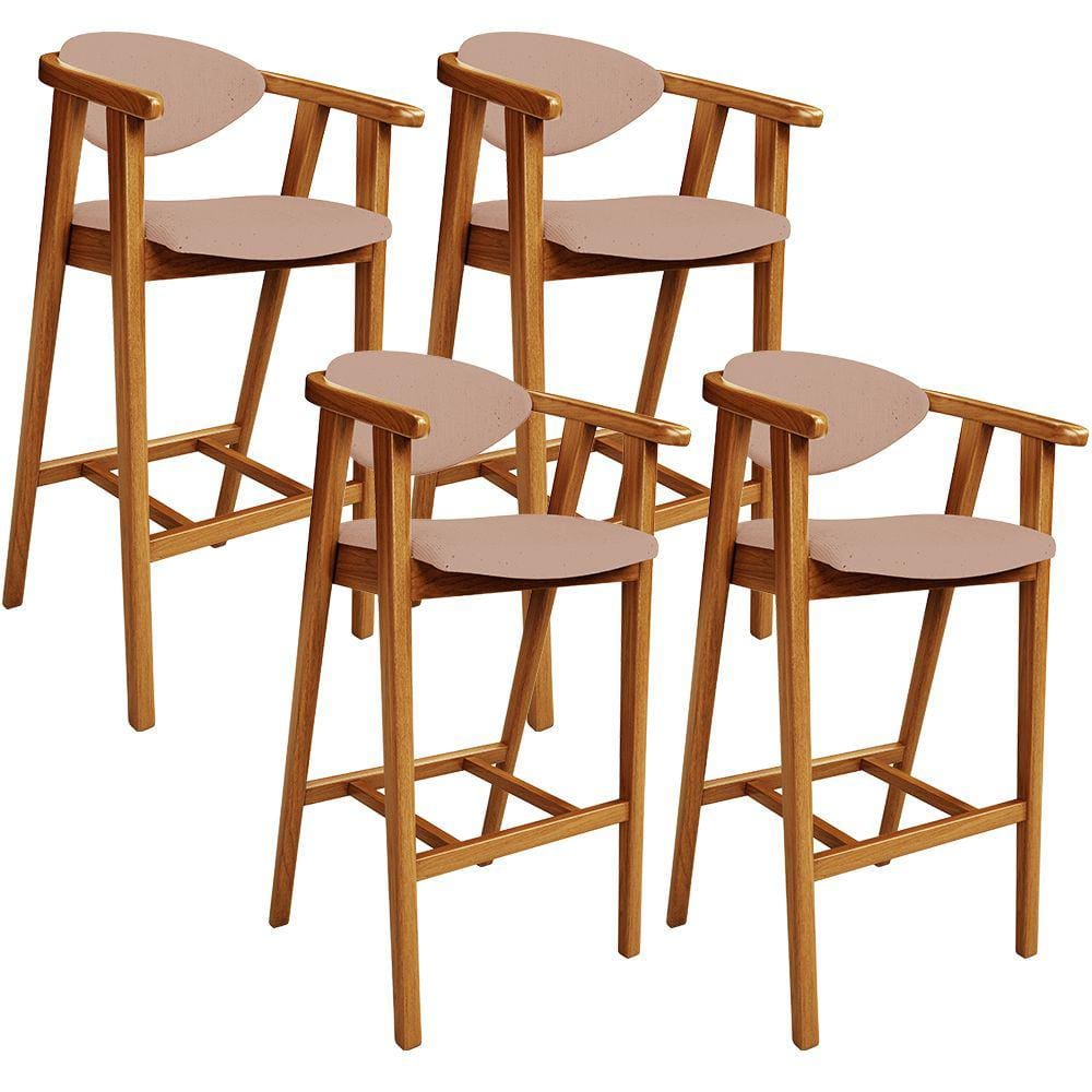 Kit 04 Banquetas Alta Para Cozinha Bancada Bar Sala de Jantar Fixa Cecília L02 Linho Rosê - Lyam