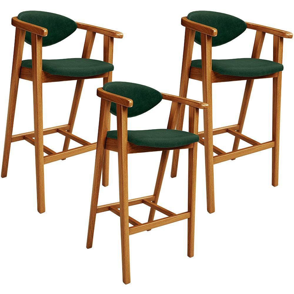 Kit 03 Banquetas Alta Cozinha Bancada Bar Sala de Jantar Fixa Cecília L02 Facto Verde Musgo - Lyam