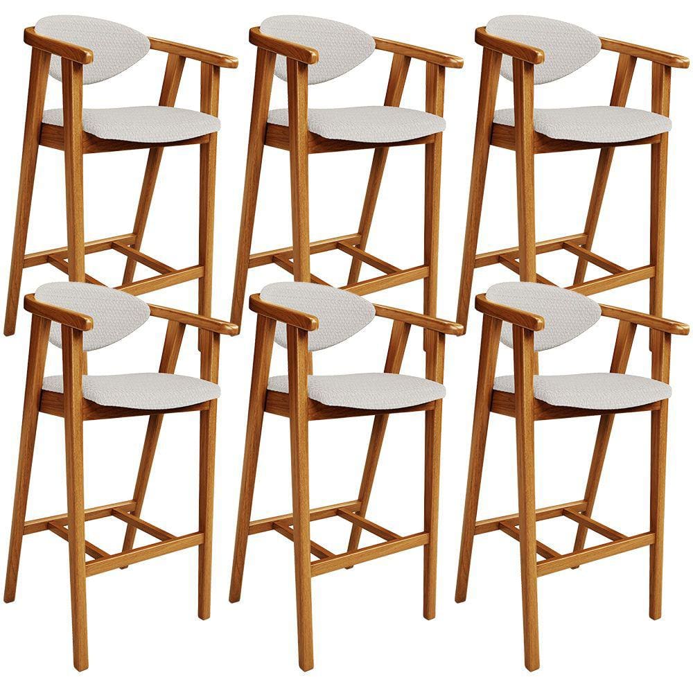 Kit 06 Banquetas Alta Para Cozinha Bancada Bar Sala de Jantar Fixa Cecília L02 Bouclê Cru - Lyam