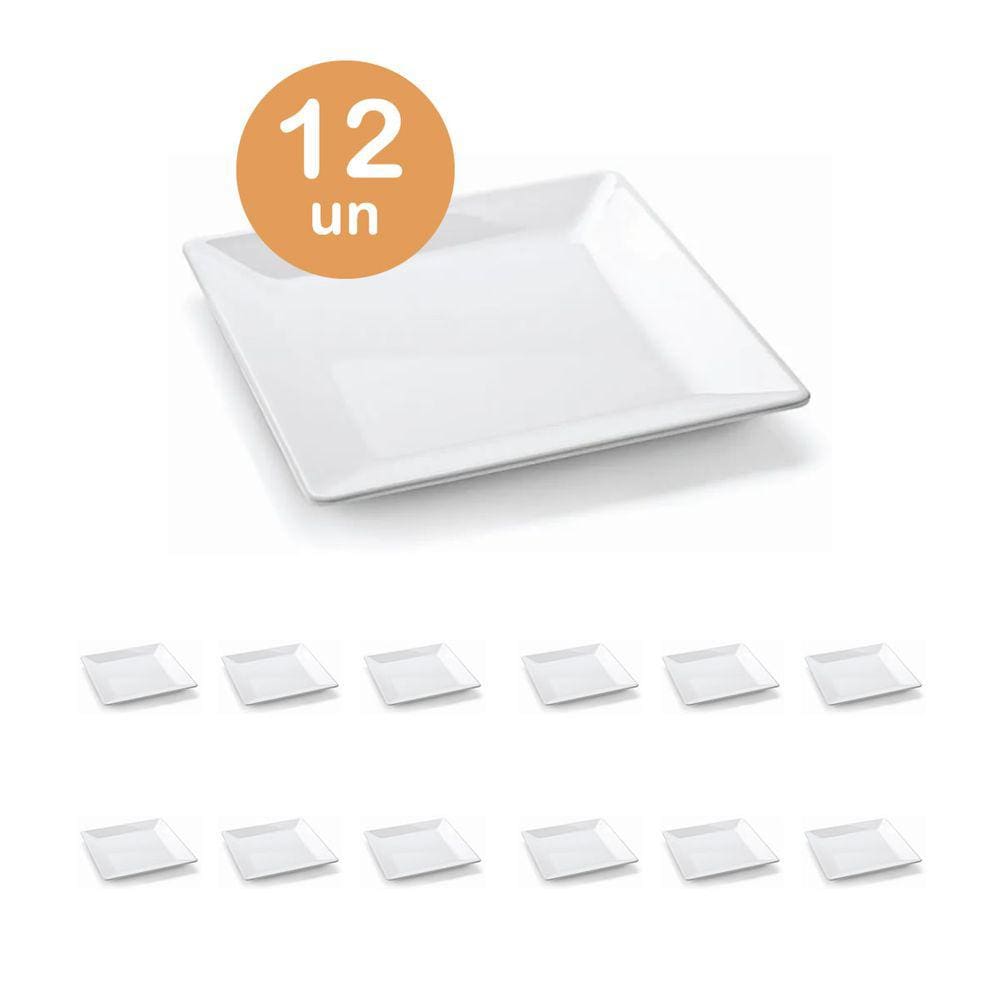 12Un Prato Melamina Quadrado Branco 20Cm Sobremesa Petiscos