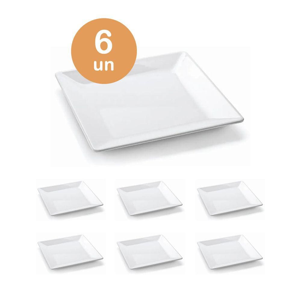 6Un Prato Melamina Quadrado Branco 20Cm Sobremesa Petiscos
