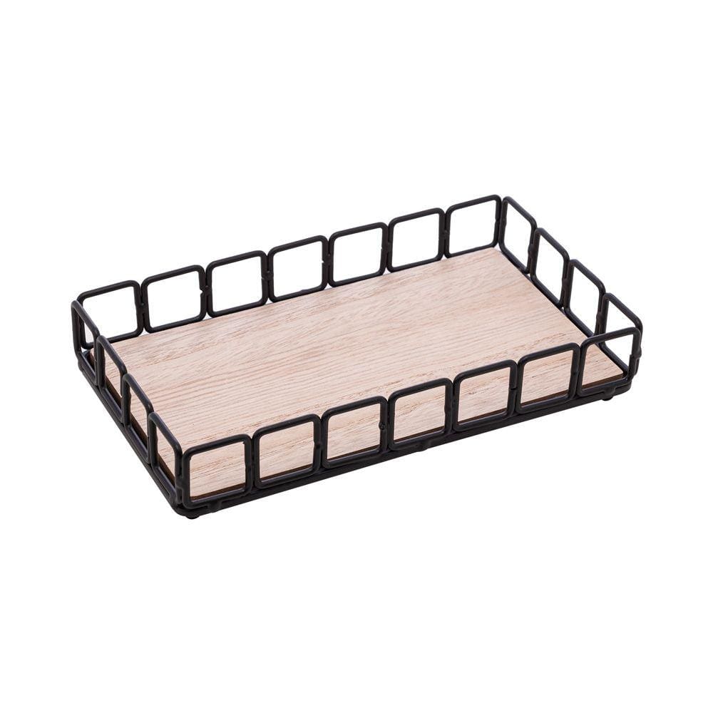 Bandeja Decorativa Retangular de Metal e MDF Preto 21cm 2503 Lyor