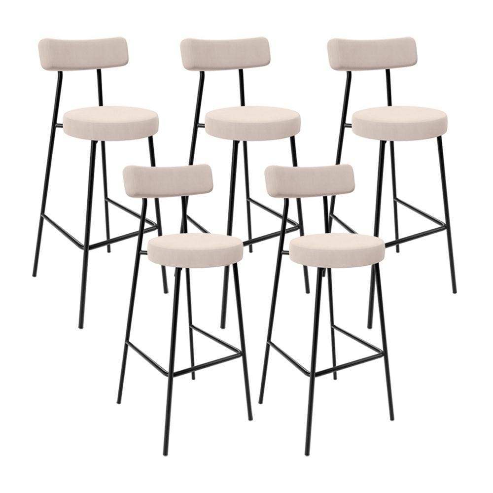 Kit 05 Banquetas Baixa Bar Cozinha Sala De Jantar Estrutura Em Aço Milão L02 Suede Bege - Lyam Decor