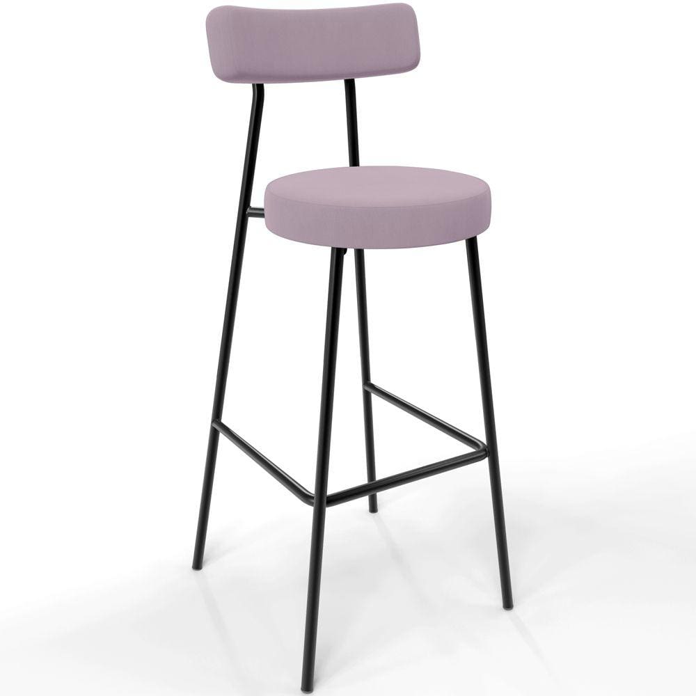 Banqueta Baixa Bar Cozinha Sala De Jantar Estrutura Em Aço Milão L02 Suede Rosê - Lyam Decor