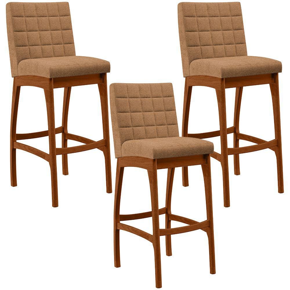 Kit 03 Banquetas Alta Para Cozinha Sala De Jantar Fixa Mila L02 Bouclê Mostarda - Lyam Decor