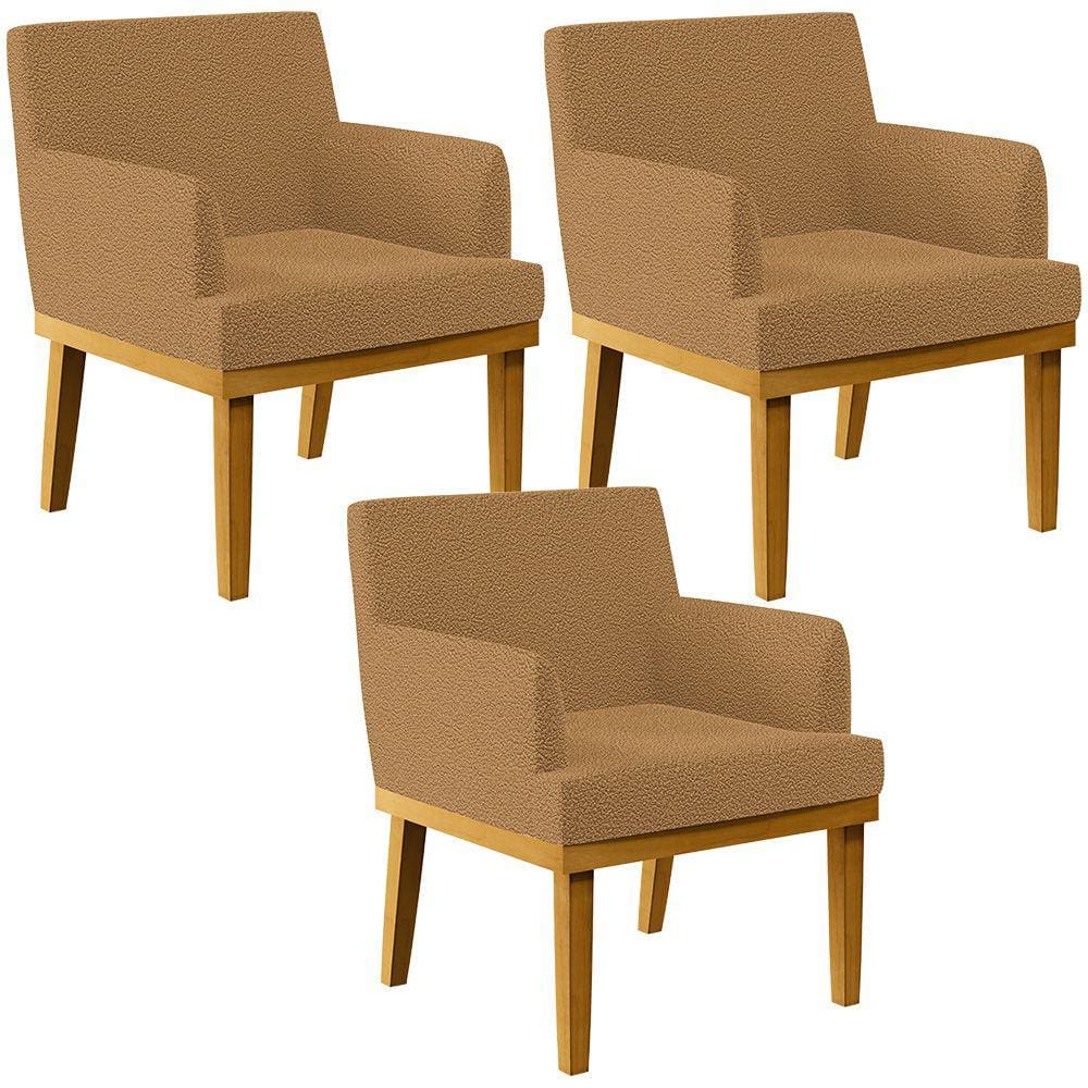 Kit 03 Poltronas Decorativa Para Sala De Estar E Recepção Beatriz W01 Bouclê Mostarda - Lyam Decor