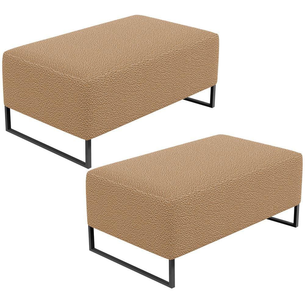 Kit 02 Puffs Decorativo Sala De Estar Cléo 90cm Base De Ferro Preto W01 Bouclê Mostarda - Lyam Decor