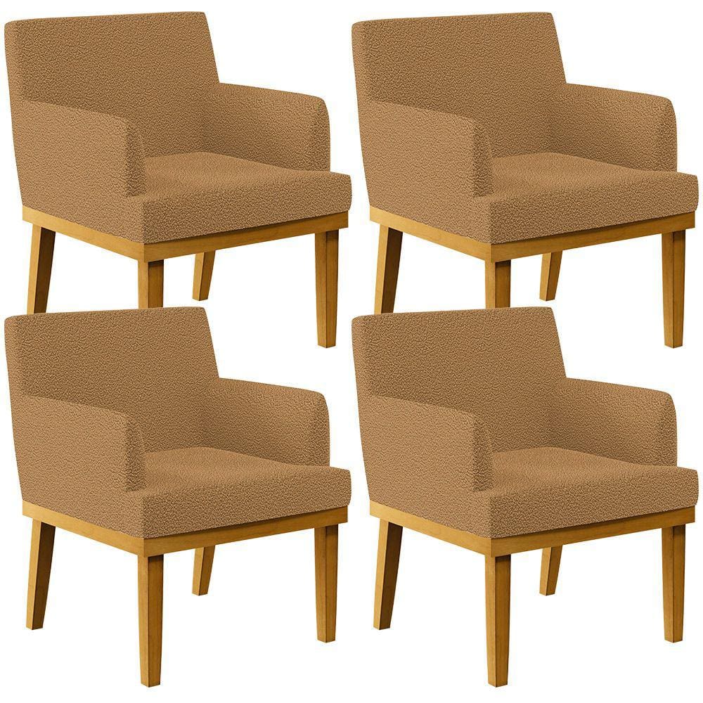 Kit 04 Poltronas Decorativa Para Sala De Estar E Recepção Beatriz W01 Bouclê Mostarda - Lyam Decor