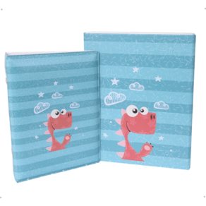 Estojo Imantado com Álbum para 100 Fotos 15x21 - DINO REX Bebê Dinossauro Verde Infantil