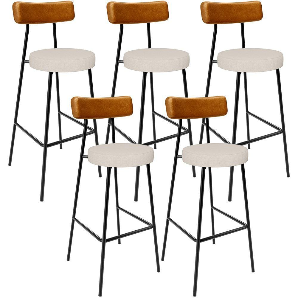 Kit 05 Banquetas Alta Cozinha Sala Jantar Aço Milão L02 Couríssimo Whisky Linho Cru - Lyam Decor