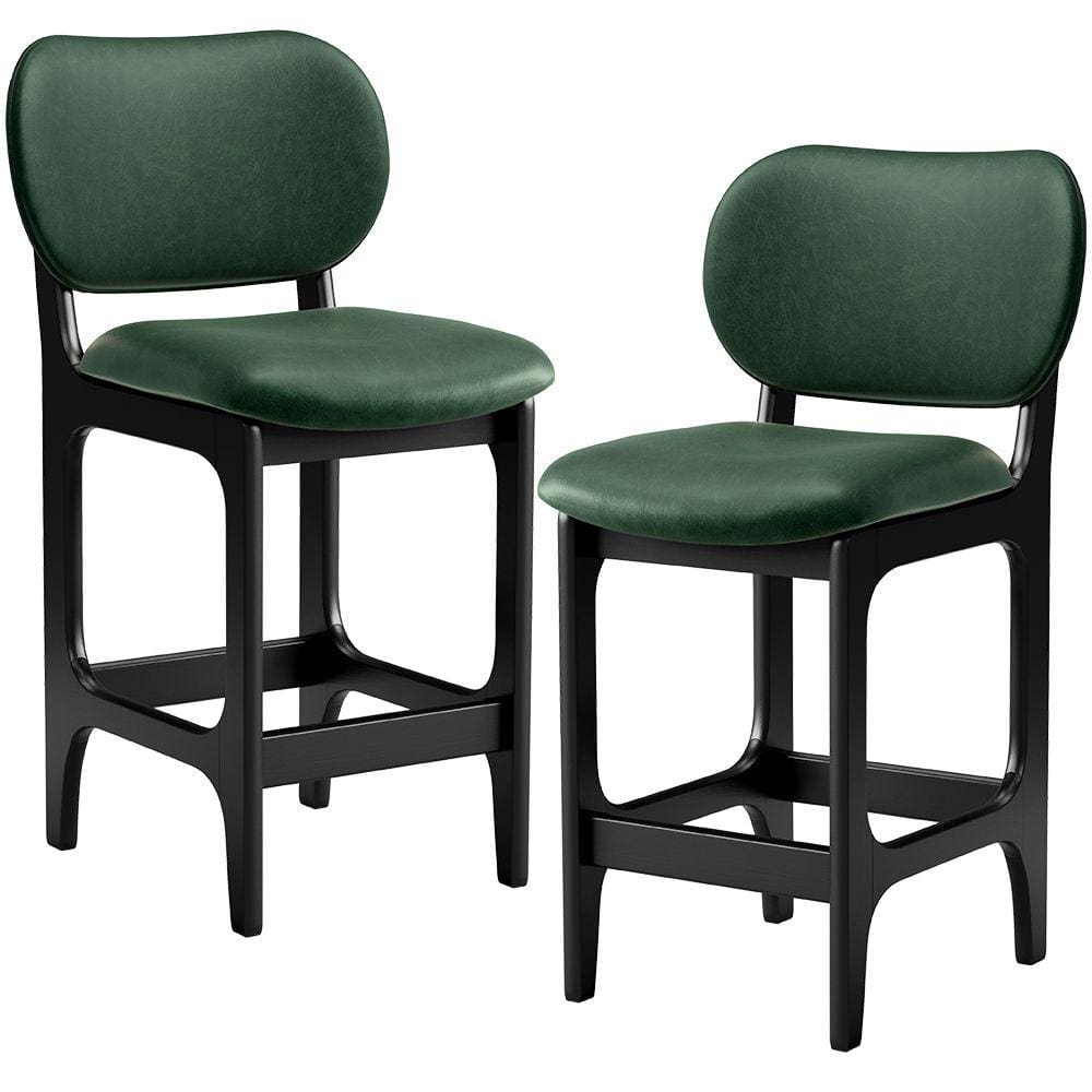 Kit 02 Banquetas Baixa Bar Cozinha E Sala De Jantar Fixa Betta L02 Preto Facto Verde Musgo - Lyam Decor