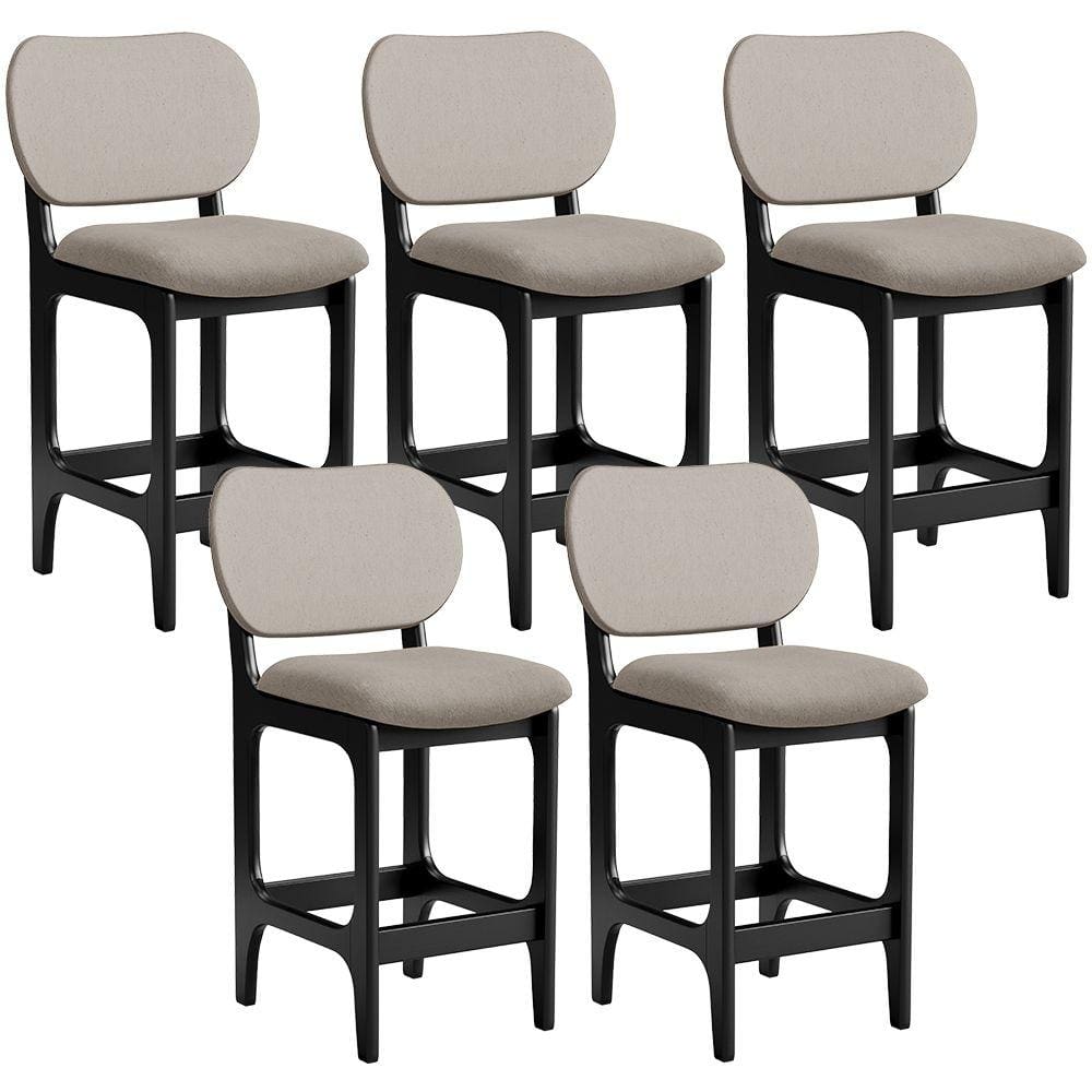 Kit 05 Banquetas Baixa Bar Cozinha E Sala De Jantar Fixa Betta L02 Preto Linho Bege - Lyam Decor