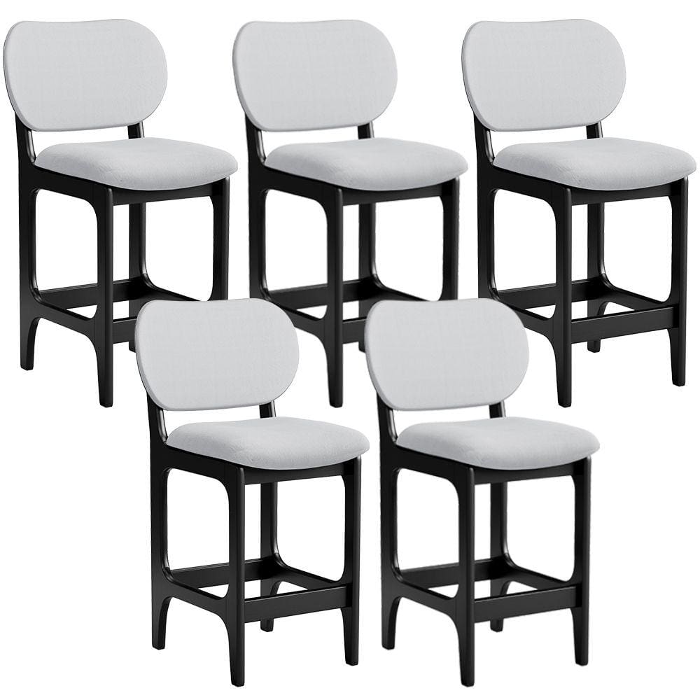 Kit 05 Banquetas Baixa Bar Cozinha E Sala De Jantar Fixa Betta L02 Preto Linho Cinza - Lyam Decor