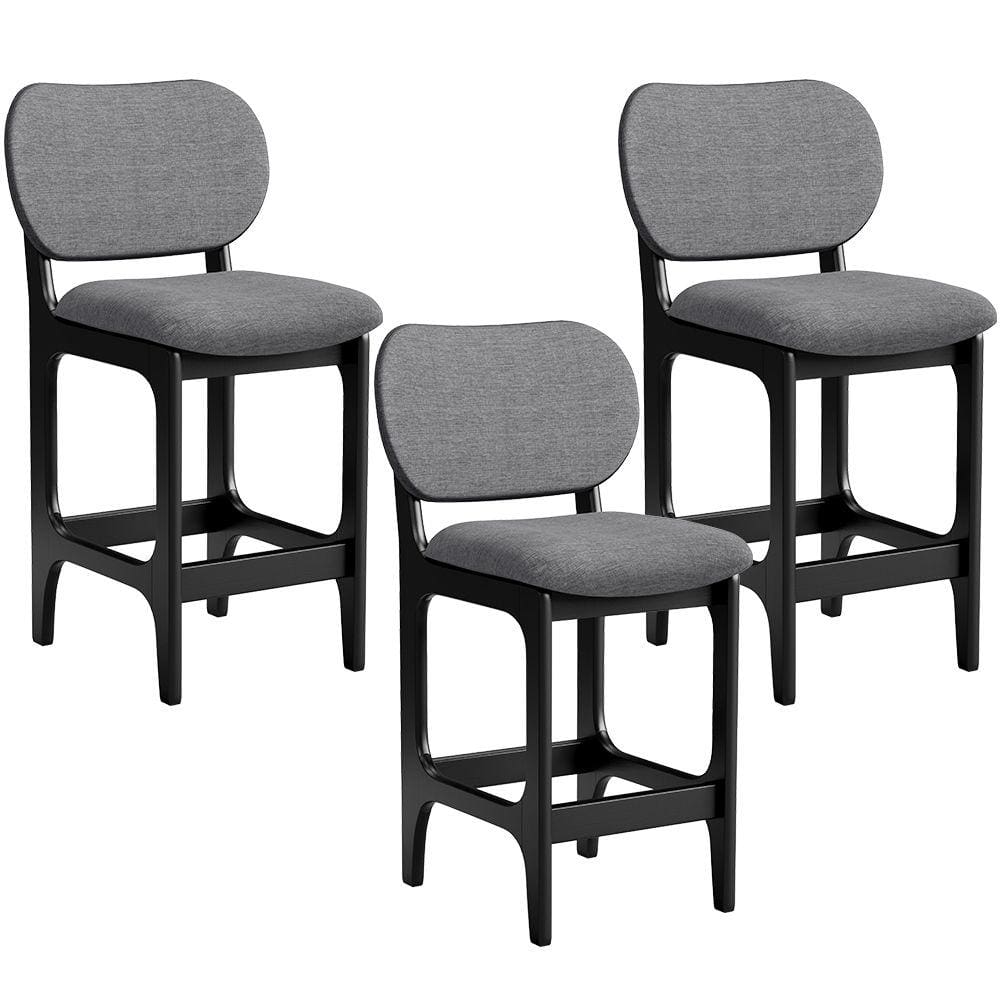 Kit 03 Banquetas Baixa Bar Cozinha E Sala De Jantar Fixa Betta L02 Preto Linho Cinza Escuro - Lyam Decor