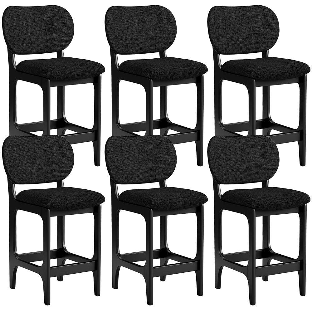 Kit 06 Banquetas Baixa Bar Cozinha E Sala De Jantar Fixa Betta L02 Preto Linho Chumbo - Lyam Decor