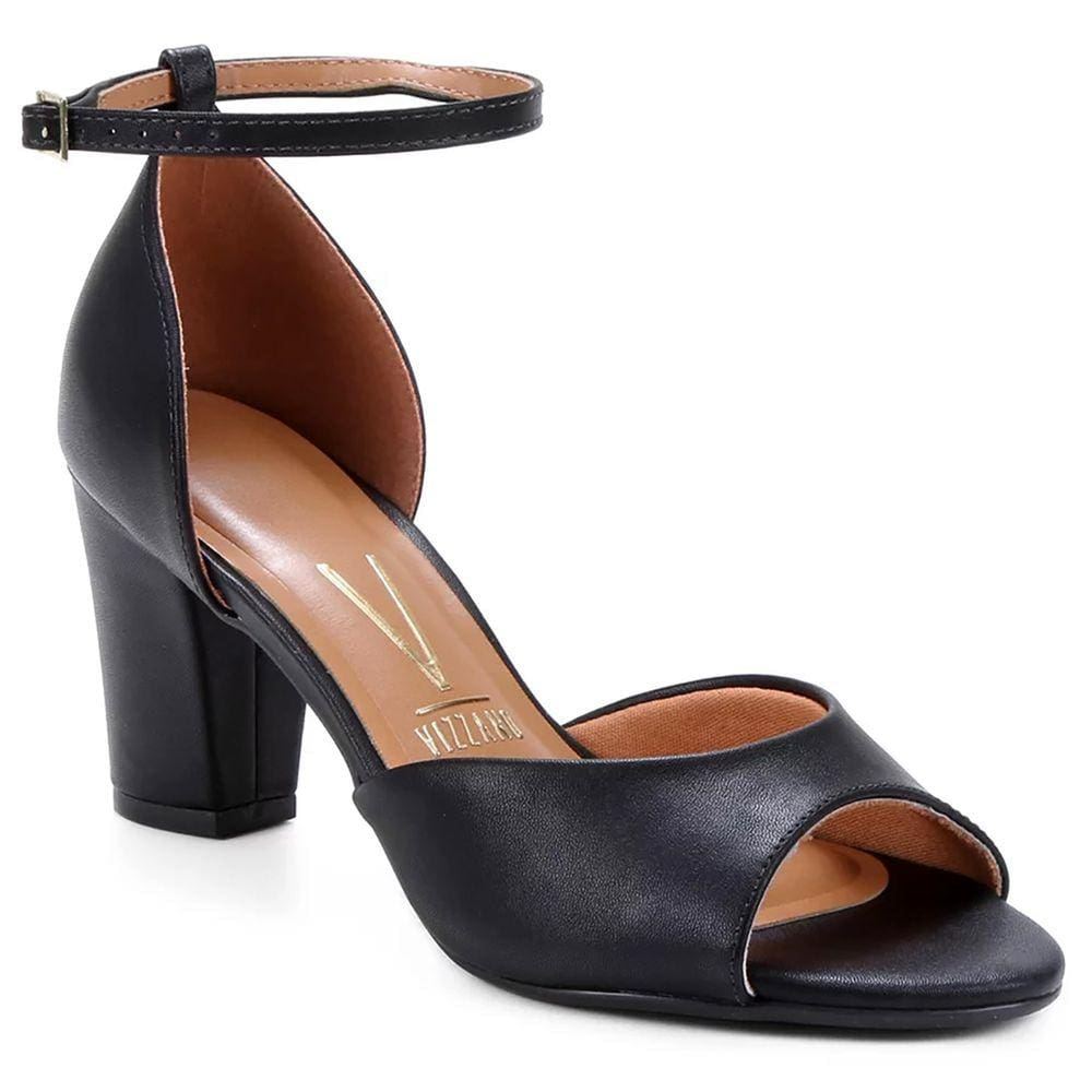Sandália Vizzano Salto Grosso Médio Traseira Fechada Feminina - Preto
