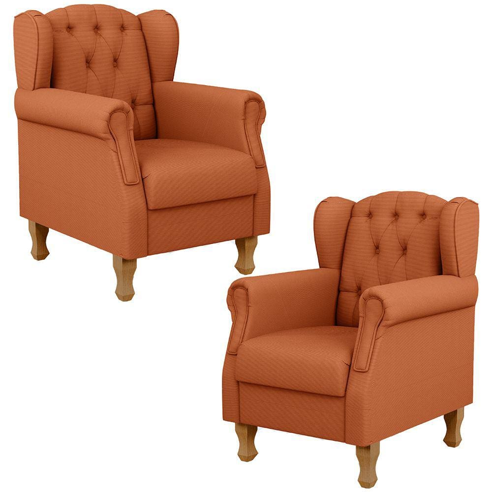 Kit 02 Poltronas Decorativa Para Sala De Estar Yara P02 Tecido Terracota - Lyam Decor