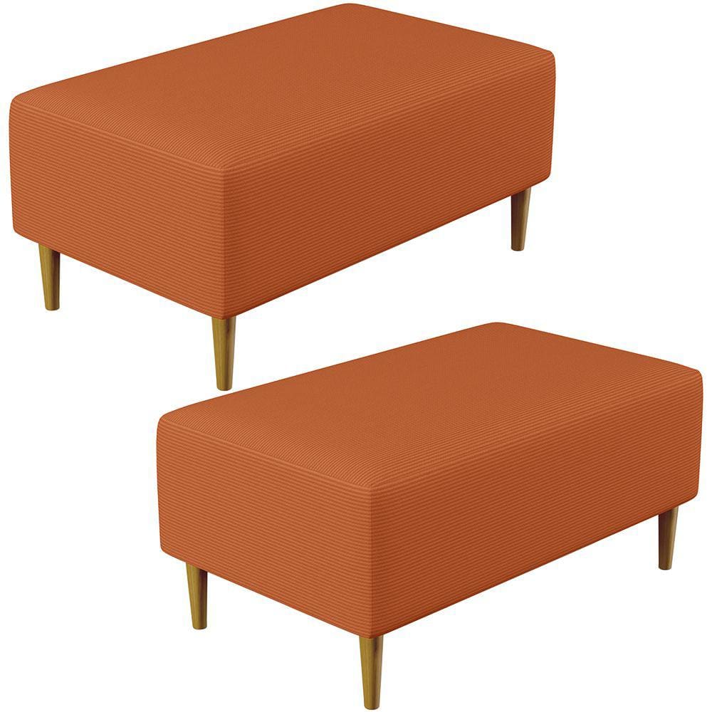 Kit 02 Puffs Decorativos Sala de Estar Cléo W01 Pés Palito 90cm Tecido Terracota - Lyam Decor