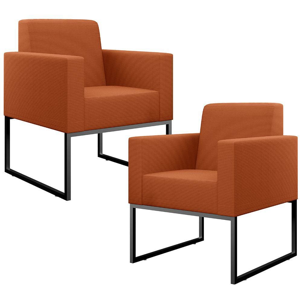 Kit 02 Poltronas Decorativas Sala Base fixa Metal Helô L02 Tecido Terracota - Lyam Decor
