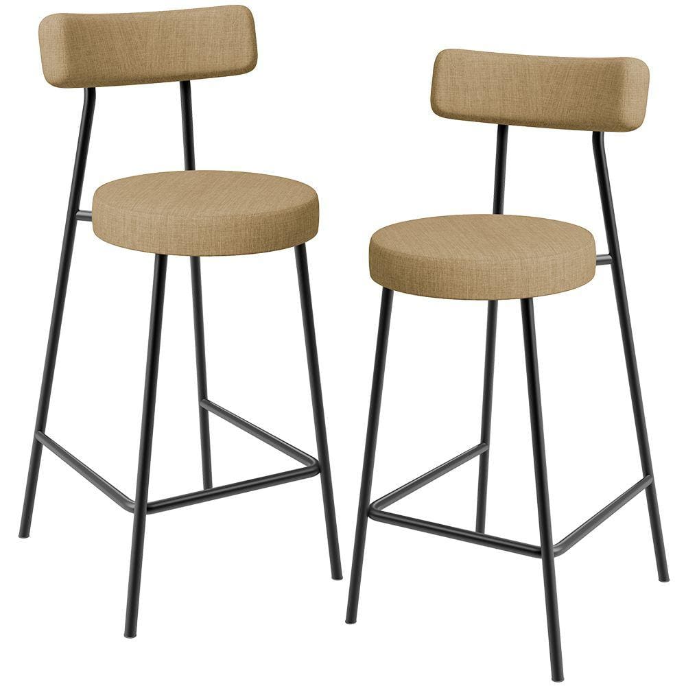 Kit 02 Banquetas Baixa Para Cozinha Sala De Jantar Bancada Milão L02 Linho Bege Escuro -LyamDecor