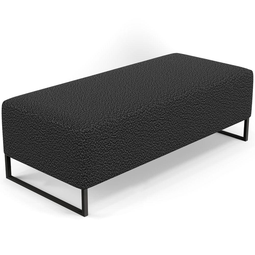 Puff Decorativo Sala de Estar Bali W01 Base Ferro 120x50 cm Bouclê Preto - Lyam Decor