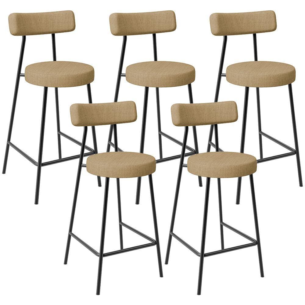 Kit 05 Banquetas Baixa Para Cozinha Sala De Jantar Bancada Milão L02 Linho Bege Escuro -LyamDecor