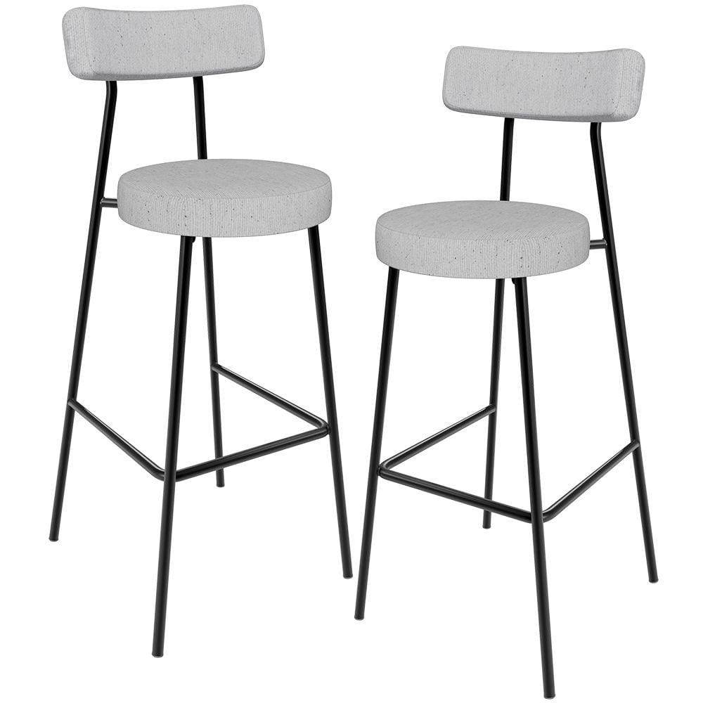 Kit 02 Banquetas Alta Cozinha Bar Sala Jantar Estrutura Em Aço Milão L02 Linho Cinza - Lyam Decor