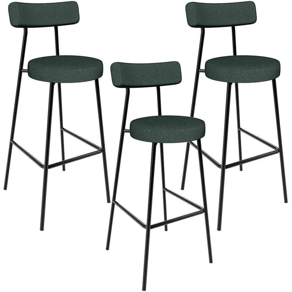 Kit 03 Banquetas Alta Bar Cozinha Sala De Jantar Em Aço Milão L02 Linho Verde Musgo - Lyam Decor