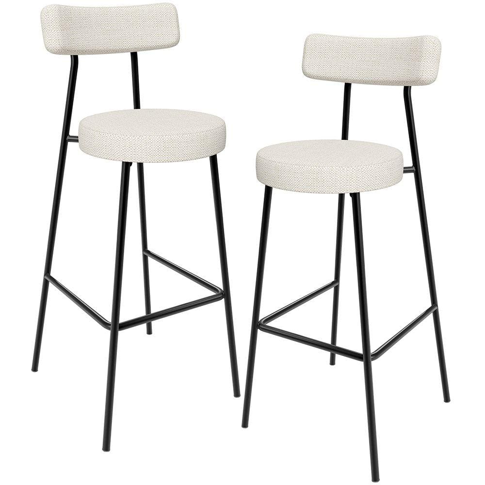 Kit 02 Banquetas Alta Bar Cozinha Sala De Jantar Em Aço Milão L02 Linho Champagne - Lyam Decor