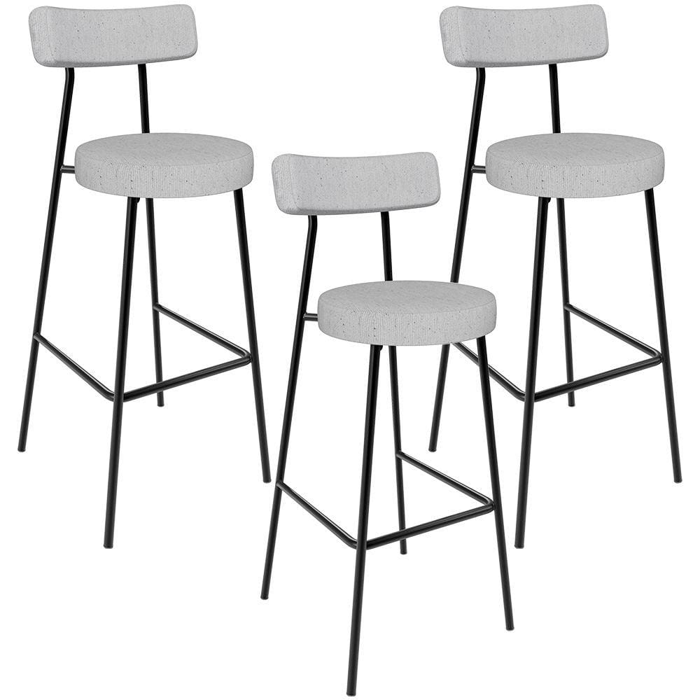 Kit 03 Banquetas Altas Cozinha Bar Sala De Jantar Em Aço Milão L02 Linho Cinza - Lyam Decor