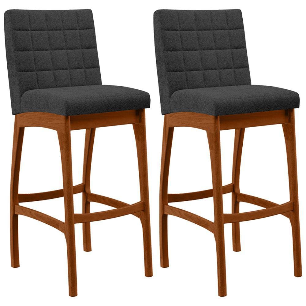 Kit 02 Banquetas Altas Para Cozinha Sala De Jantar Fixa Mila L02 Bouclê Preto - Lyam Decor