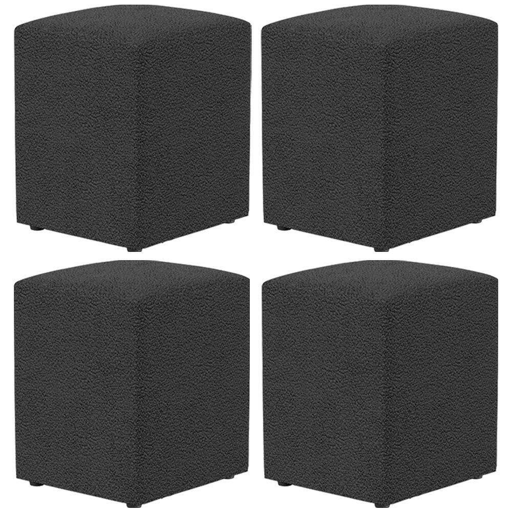 Kit 04 Puffs Quadrado L02 Decorativo Bouclê Preto - Lyam Decor